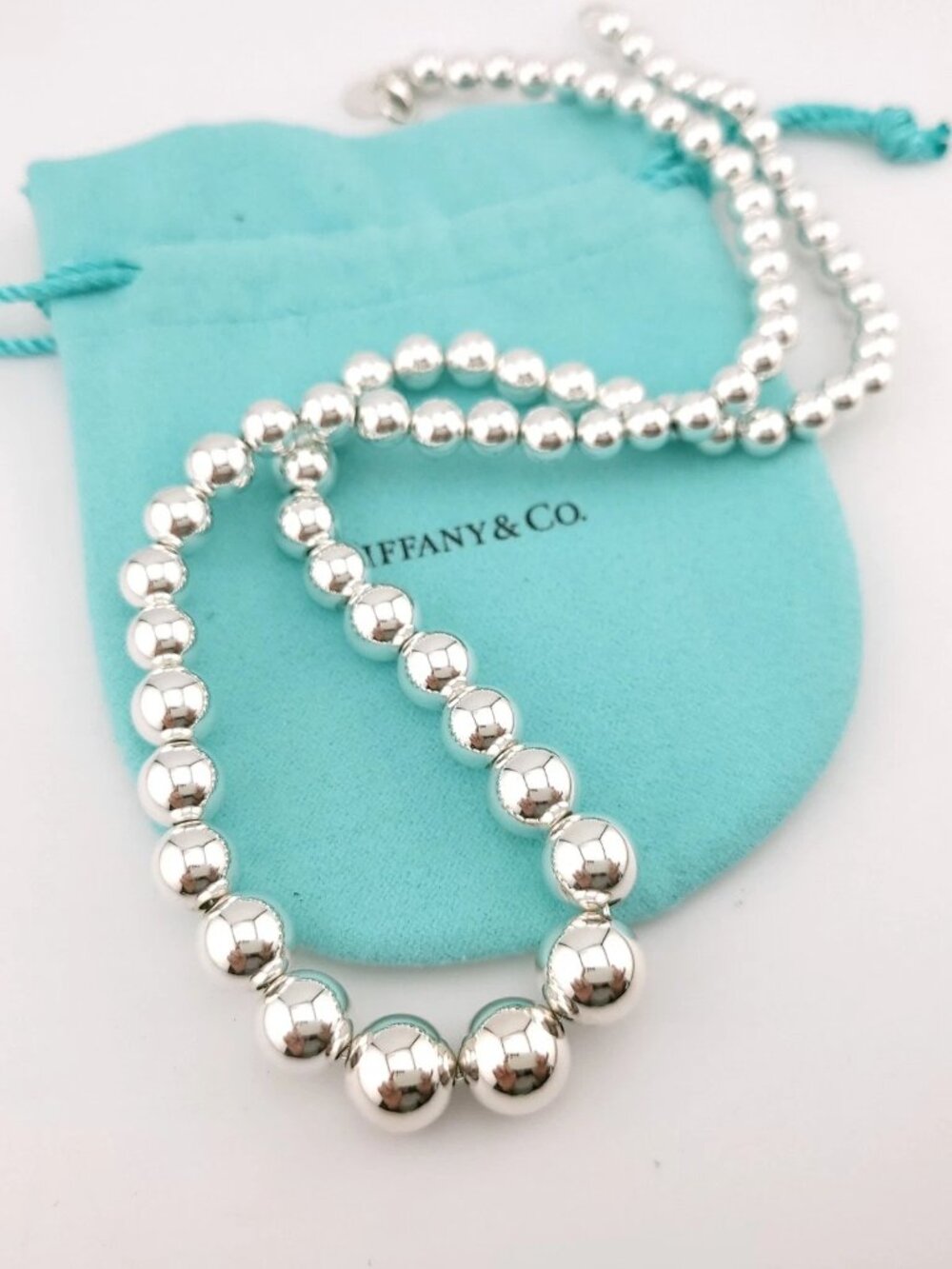 Tiffany & Co Sterling Silver Graduated Ball Bead Beaded Hardwear 20' Necklace